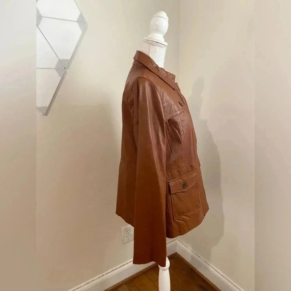 Isaac Mizrahi Live Cogniac Leather Jacket Size L - Picture 5 of 8